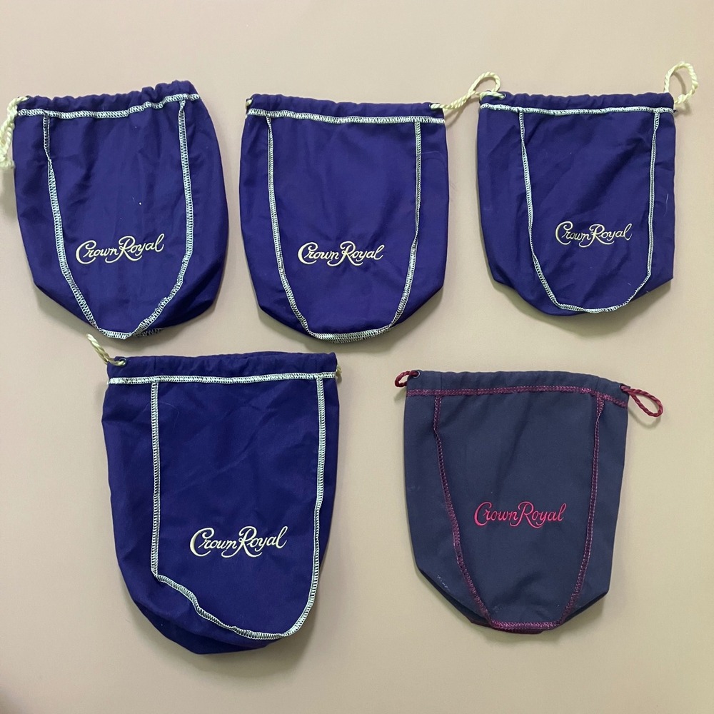 Crown Royal Bags Lot 5 Purple Gold Red Trim Drawstring‎ Craft Sewing Waiter
